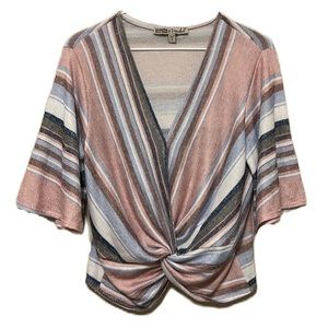 Gypsies & Moondust, Short Wide Sleeves, Knot Hem Top, Multi Colors, Small